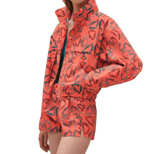 HERMES/愛馬仕 22年春夏新款 女士雪葩粉色尼龍Tatersales印花短款沙灘風(fēng)衣H2E3202D93L36