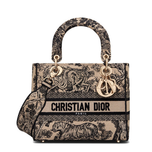 DIOR/迪奧 22新款LADY D-LITE系列 女士中號棕色面料茹伊印花刺繡可拆卸寬肩帶單肩斜挎手提戴妃包M0565OTDT_M16E