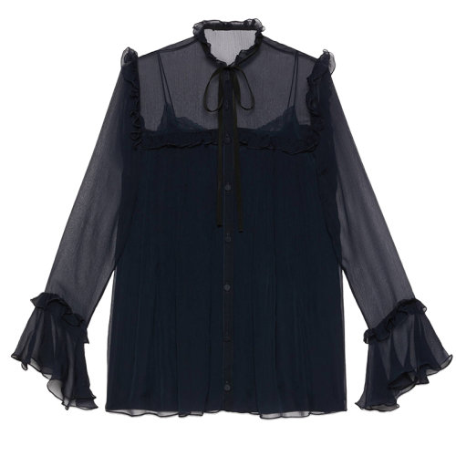 GUCCI/古馳女士黑色雪紡襯衫657801ZHS784466