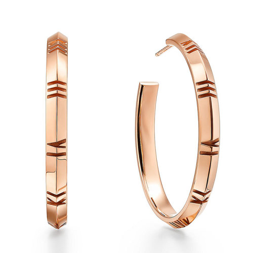Tiffany & Co./蒂芙尼  Atlas X系列 大號18K金玫瑰金羅馬數(shù)字耳環(huán)67786130