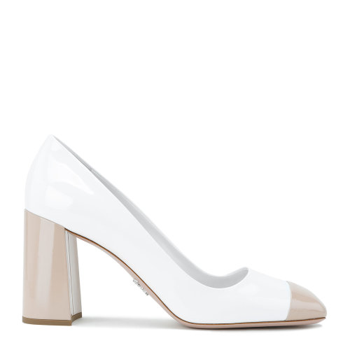 PRADA/普拉達 白色/裸色 女士漆皮方頭高跟鞋 1I001M_06E_F0YHC_F_085