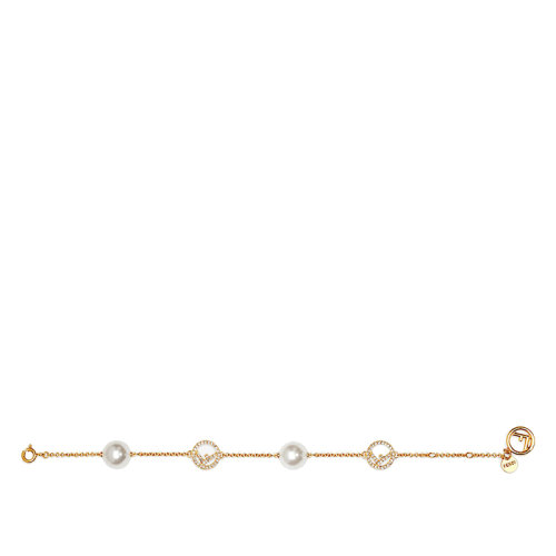 FENDI/芬迪  F IS FENDI系列 金色金屬徽標(biāo)牌珍珠和天然水晶細(xì)節(jié)手鏈8AG857A8SJF18A4