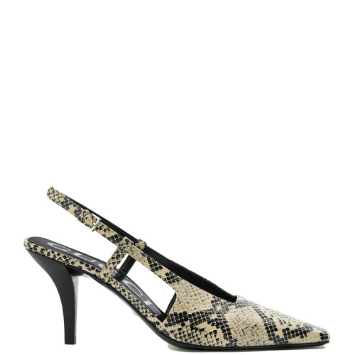 GUCCI/古馳 22年春夏新款 女士米色/棕色皮革蟒蛇紋印花中跟淺口鞋?67466619Y009719