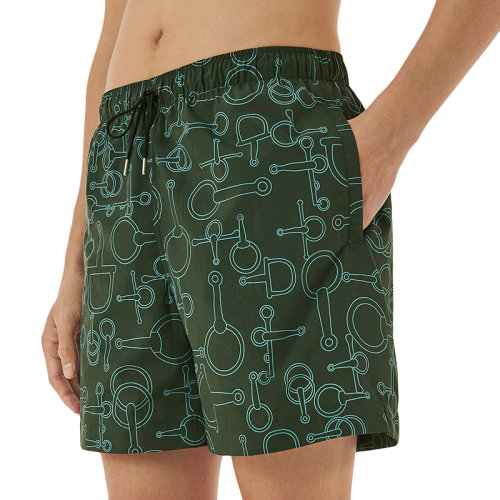 HERMES/愛馬仕 22年秋冬新款 男士卡其綠色尼龍面料Mors and Mors圖案平角游泳短褲H258100H511SM