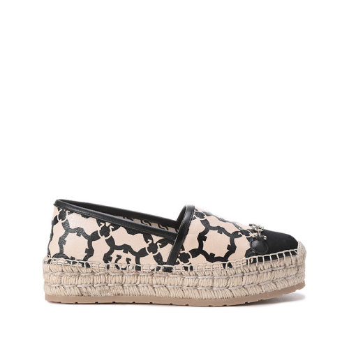 Salvatore Ferragamo/菲拉格慕 【22年新款】 女士KIM系列皮革平底漁夫鞋麻編鞋黑色裸色Gancini印花 0742397