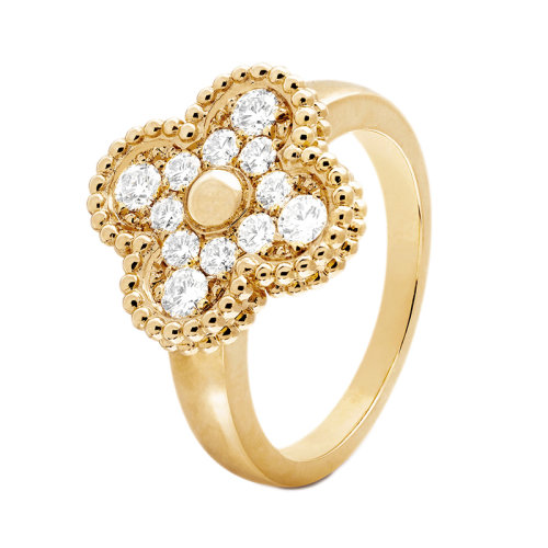 Van Cleef & Arpels/梵克雅寶 經(jīng)典Vintage Alhambra系列 18k金黃金鑲鉆四葉草戒指VCARO26M00