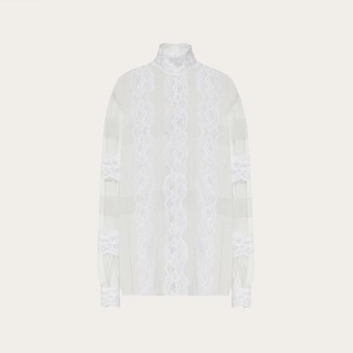  VALENTINO華倫天奴 22年秋冬 女士 長袖襯衫 TOP EN TULLE ILLUSION ET DENTELLE XB3AE6M61ED0