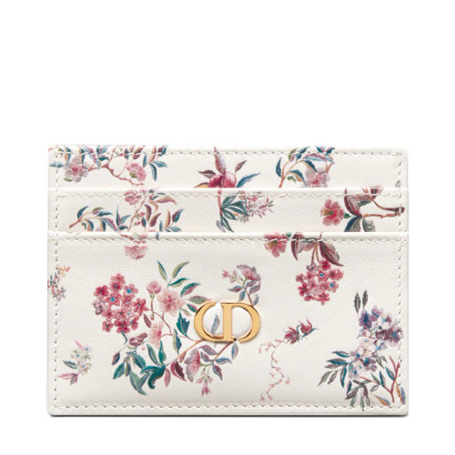 DIOR/迪奧 22新款CARO系列 女士奶白色小牛皮冬日花園主題印花CD金扣卡夾S5130USJS_M941