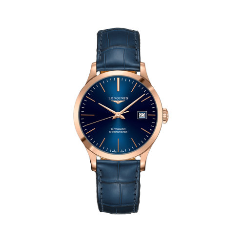 LONGINES/浪琴  時(shí)尚系列記錄收集男士自動(dòng)機(jī)械機(jī)芯鱷魚皮藍(lán)色系腕表38.50毫米L2.820.8.92.2