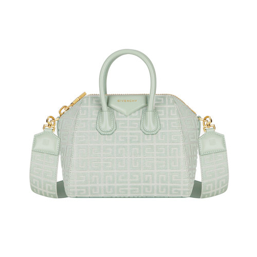 Givenchy/紀(jì)梵希 22新款 女士青綠色刺繡帆布飾有壓花圖案拉鏈開合拆卸寬肩帶金色飾面單肩斜挎包BB500JB18Z-356