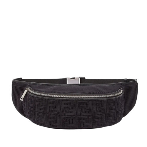 FENDI/芬迪  男士大號(hào)黑色FF圖案壓紋織物再生尼龍拉鏈香蕉包腰包斜挎包7VA548AGQXF0GXN