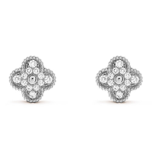 Van Cleef & Arpels/梵克雅寶 經(jīng)典Vintage Alhambra系列 18k金白金鑲鉆石四葉草耳釘VCARA44600
