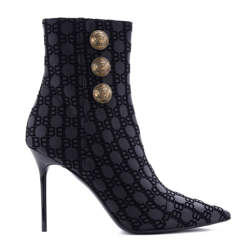 Balmain/巴爾曼 黑色 女士Roni老花高跟短靴 UN1C522LNKM 20年秋冬