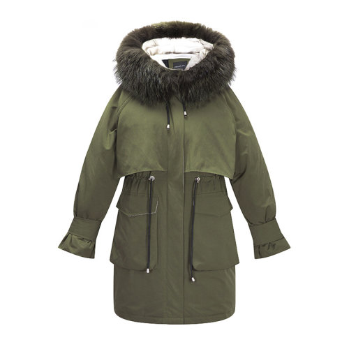 GeleiStory/GeleiStory新品女裝時(shí)尚工裝派克羽絨服寬松連帽大毛領(lǐng)中長(zhǎng)款外套女士羽絨服