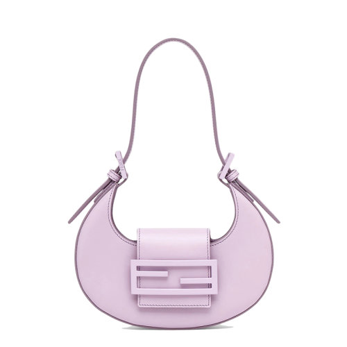 FENDI/芬迪 22新款Cookie系列 女士迷你款淺紫色皮革啞光瓷漆FF搭扣單肩手提新月包腋下包8BS065AKMNF01RR