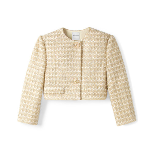 St.John/盛薔女士夾克金色長(zhǎng)袖短款針織外套K6230G3