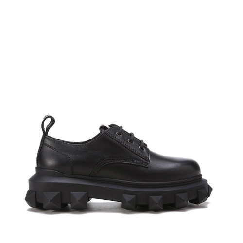 Valentino/華倫天奴【22春夏新款】男士牛皮鉚釘裝飾系帶皮鞋厚底鞋德比鞋 XY2S0F23 JYC