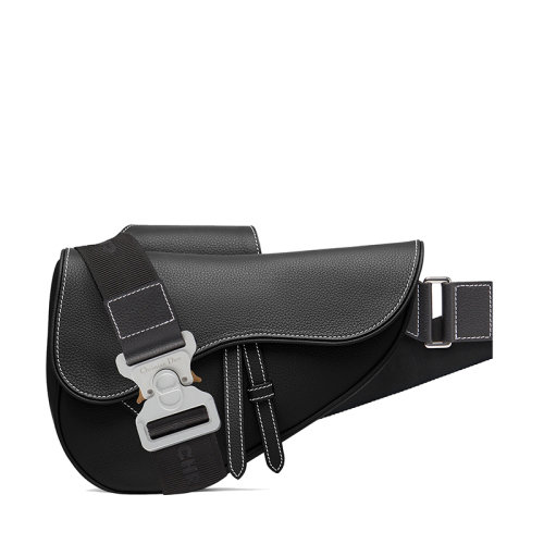 DIOR/迪奧 20  SADDLE系列 男士黑色粒面小牛皮磁性翻蓋帶拉鏈馬鞍腰包1ADPO093YKK_H00N