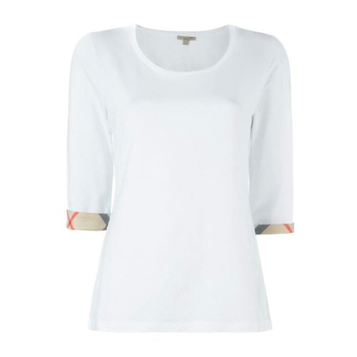 BURBERRY/博柏利  白色格子袖口彈力棉質上衣格紋飾邊