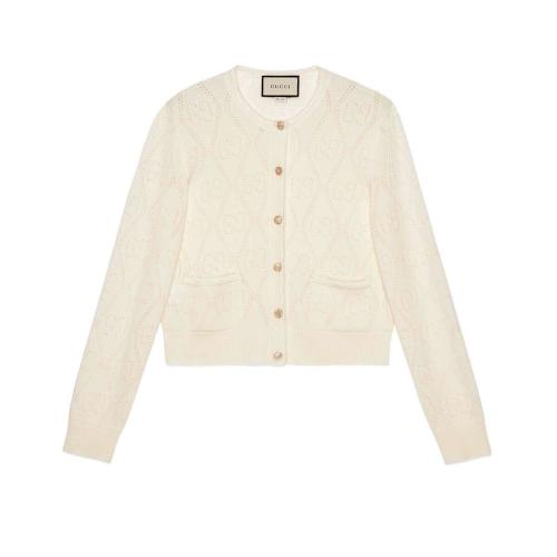  GUCCI古馳 22年秋冬 女士 GG鏤空針織羊毛短款開(kāi)衫 642117 XKBL7 9200