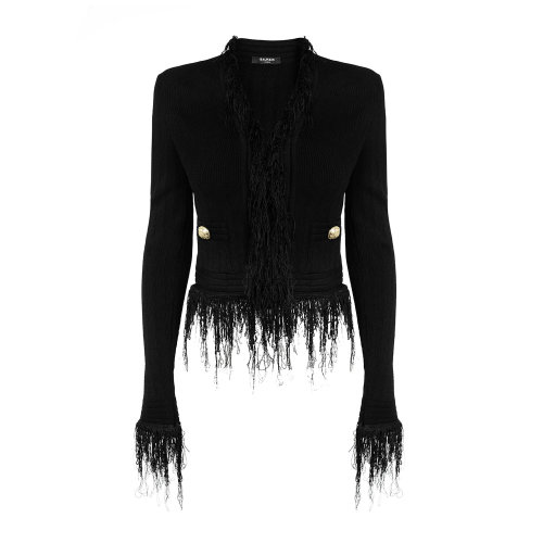 Balmain/巴爾曼 黑色 女士流蘇花呢夾克 TF17548K030  春夏