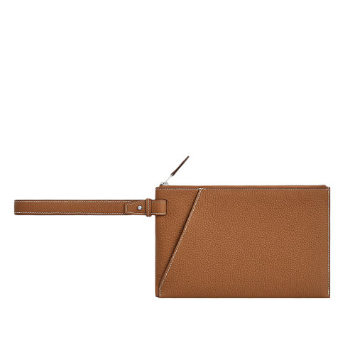 HERMES/愛馬仕 經(jīng)典Cabavertige系列 男士金棕色Togo牛皮拉鏈?zhǔn)痔崾帜冒麳076589CK37