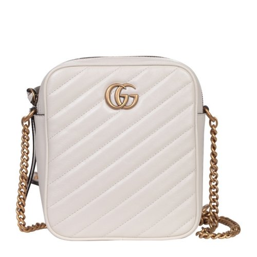 GUCCI/古馳 女包 GG Marmont系列 波浪紋 經(jīng)典雙G 女士白色皮質(zhì)單肩包 550155 0OLFT 9022