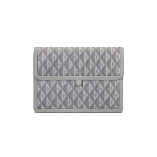 DIOR/迪奧 23新款 HIT THE ROAD系列 男士A4灰色帆布配皮鍍鈀黃銅字母標志磁性翻蓋開合手拿包2ESCA437CDP_H42E