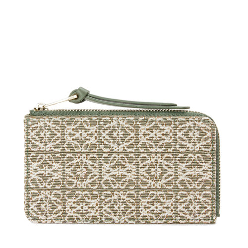 LOEWE/羅意威 21新款 女士綠色鱷梨綠色徽標(biāo)提花織物小牛皮拉鏈零錢包卡包0010624138