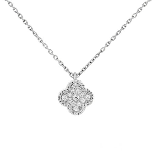 Van Cleef & Arpels/梵克雅寶  經(jīng)典SweetAlhambra?系列 18K金白金四葉草滿鉆項(xiàng)鏈 VCARO85900