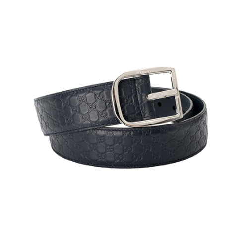 【微瑕疵】GUCCI/古馳  腰帶 經(jīng)典男士純色 腰帶深藍(lán)色雙G LOGO小牛皮