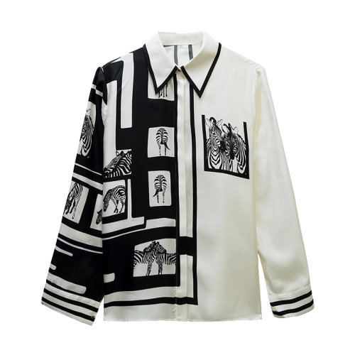 GeleiStory/GeleiStory  真絲桑蠶絲寬松洋氣時(shí)尚斑馬襯衣女士長袖襯衫