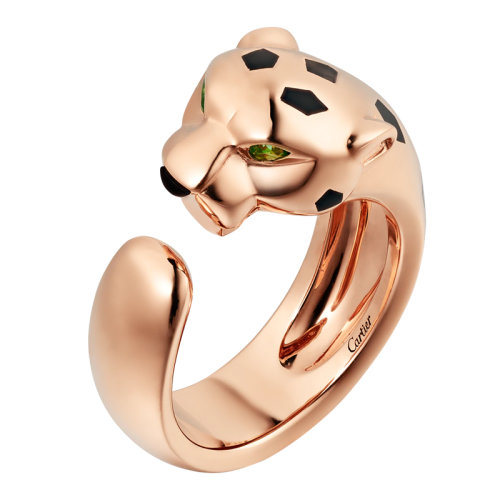 CARTIER/卡地亞 Panthère 系列 18K金玫瑰金沙弗萊石榴石瑪瑙戒指 鑲嵌2個(gè)沙弗來石榴石B4230900