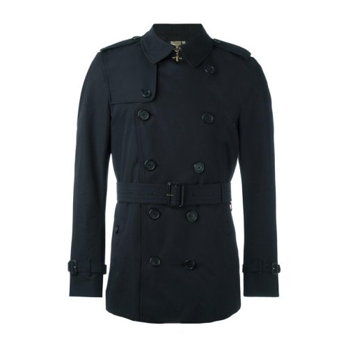 BURBERRY/博柏利  男裝 服裝 肯辛頓版型 男士黑色棉質(zhì)雙排扣長袖風衣外套 男士風衣