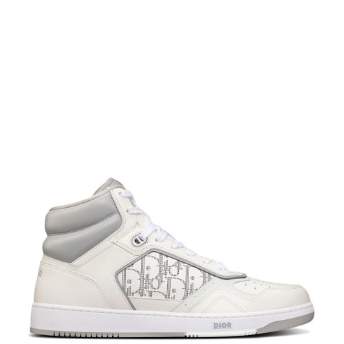 DIOR/迪奧 22年早春新款 B27系列 男士白色/灰色光滑牛皮革側(cè)面銀色老花印花高幫運(yùn)動鞋3SH133ZIJ_H068