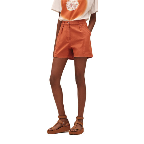 HERMES/愛(ài)馬仕 22年早春新款 女士橙色彈力牛仔棉質(zhì)短褲H2E0450DQ2N36