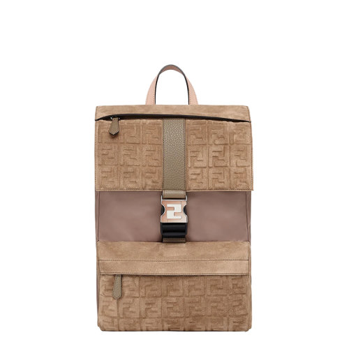 FENDI/芬迪 22春夏新款Fendiness系列 男士中號栗子棕色絨面小牛皮老花拼接雙肩包7VZ066AHU7F1GM2