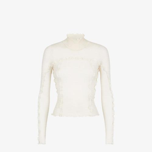  FENDI芬迪 22年秋冬 女士 針織衫 白色桑蠶絲和尼龍毛衣 FZX840ALAEF0ZNM