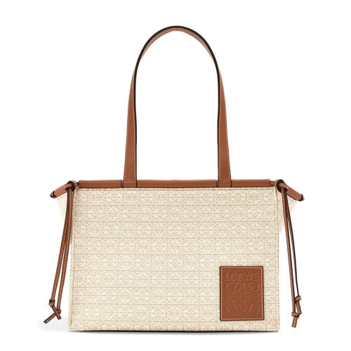 LOEWE/羅意威 20  Cushion Tote系列 女士小號米色/棕褐色徽標印花小牛皮單肩手提托特包0010592988