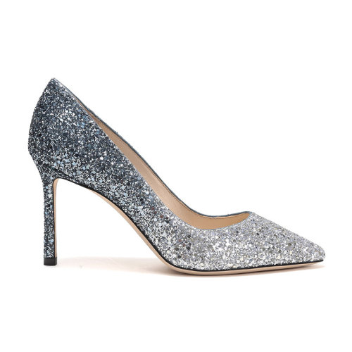 Jimmy Choo/周仰杰  女鞋 ROMY 85系列 女士銀藍色漸變時尚休閑尖頭高跟鞋 ROMY85BRESILVERDUSKBLU