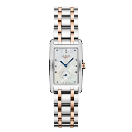 LONGINES/浪琴  黛綽維納系列 長方形石英表鑲鉆白珍珠貝母精鋼玫瑰金男女同款表23.3 X 37毫米L5.512.5.87.7