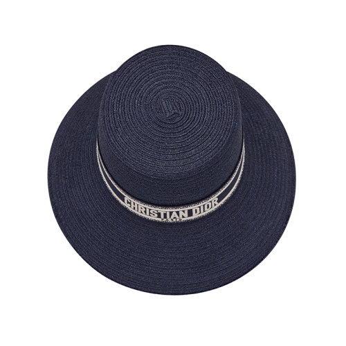 DIOR/迪奧 22年早春新款 DIORESORT系列 女士深藍色純麻編織材質寬檐帽漁夫帽21DRT924G171_C900