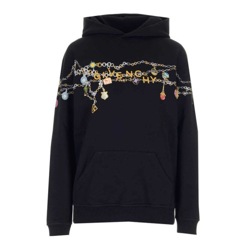 Givenchy/紀(jì)梵希 女士黑色棉質(zhì)經(jīng)典字母徽標(biāo)印花裝飾長(zhǎng)袖上衣衛(wèi)衣套頭衫運(yùn)動(dòng)衫連帽衫 BWJ01C3Z4Q-001