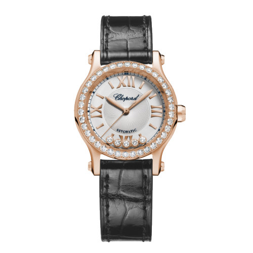  Chopard/蕭邦  Happy Sport系列 自動機(jī)械表玫瑰金鑲鉆表殼鱷魚皮表帶女表30毫米274893-5012