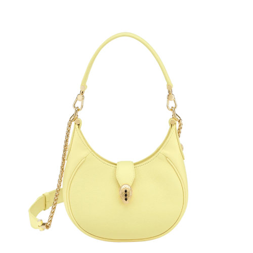 BVLGARI/寶格麗 22春夏新款SERPENTI ELLIPSE系列 女士小號(hào)黃色小牛皮蛇頭扣橢圓單肩腋下包291635