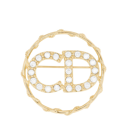 DIOR/迪奧 CLAIR D LUNE系列 女士金色飾面金屬CD白色仿水晶點(diǎn)綴圓形胸針V0854CDLCY_D301