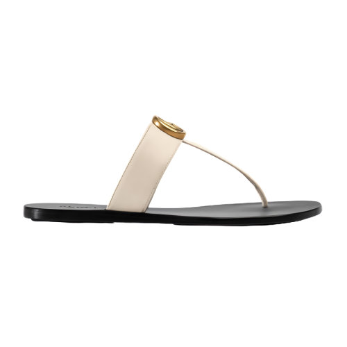 GUCCI/古馳  女士雙G白色皮革平底人字拖鞋497444A3N009022