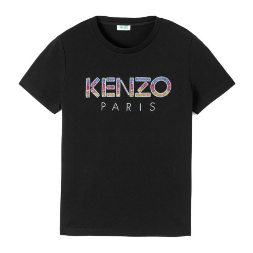 KENZO/高田賢三  女裝 服裝 黑色棉質(zhì)彩色logo徽標(biāo)印花 女士短袖T恤 FA52TS821936經(jīng)典字母LOGO