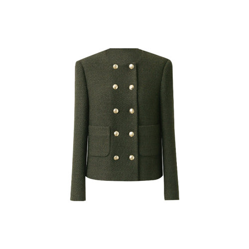 GeleiStory/GeleiStory  秋冬新款小香風短外套羊毛花呢雙排金扣西裝圓領外套  女士夾克