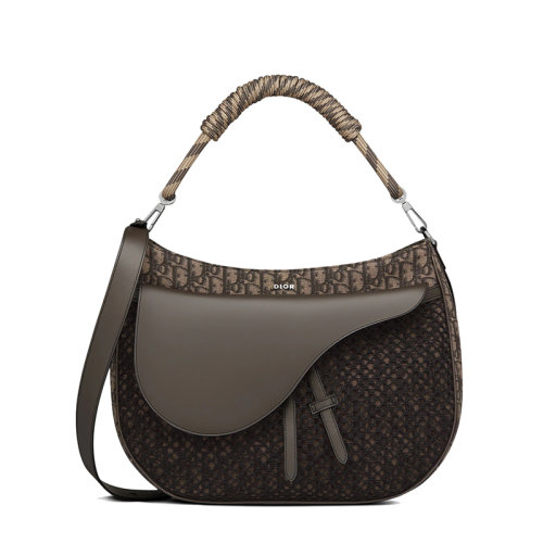 DIOR/迪奧 22春夏新款SADDLE SOFT系列 男士檀黑色黑色老花提花面料光滑牛皮革鞍形翻蓋單肩斜挎手提包1ADHO043OCC_H45E